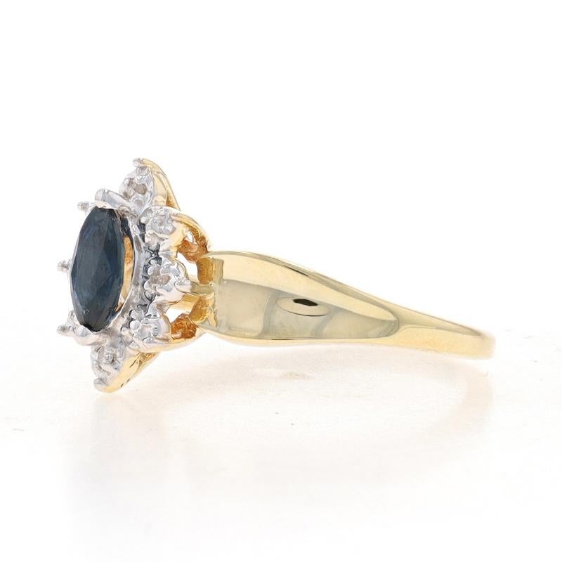 Ring aus Gelbgold mit Saphiren und Diamanten - 10k Marquise .40ctw, floraler Halo-inspiriert im Zustand „Hervorragend“ im Angebot in Greensboro, NC