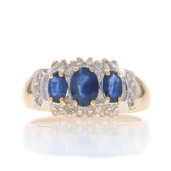 Yellow Gold Sapphire Diamond Ring 10k Oval 1.30ctw