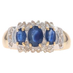 Anello in oro giallo con zaffiro e diamante 10k Ovale 1.30ctw