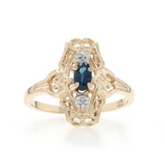 Yellow Gold Sapphire Diamond Ring - 10k Oval .21ctw