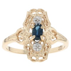 Yellow Gold Sapphire Diamond Ring - 10k Oval .21ctw