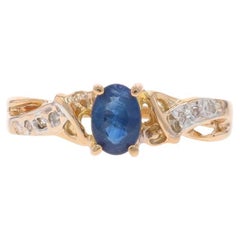 Yellow Gold Sapphire & Diamond Ring - 10k Oval .44ctw