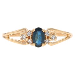 Yellow Gold Sapphire Diamond Ring - 10k Oval .48ctw Split Shoulders