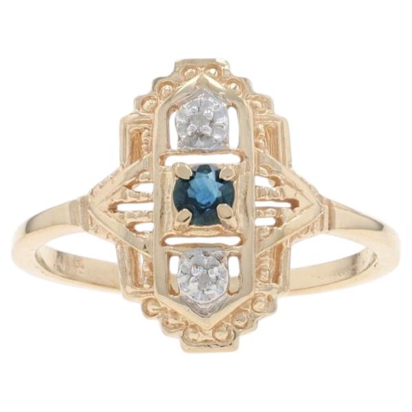 Yellow Gold Sapphire Diamond Ring - 10k Round .10ct