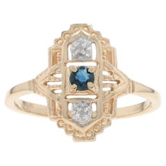 Yellow Gold Sapphire Diamond Ring - 10k Round .10ct