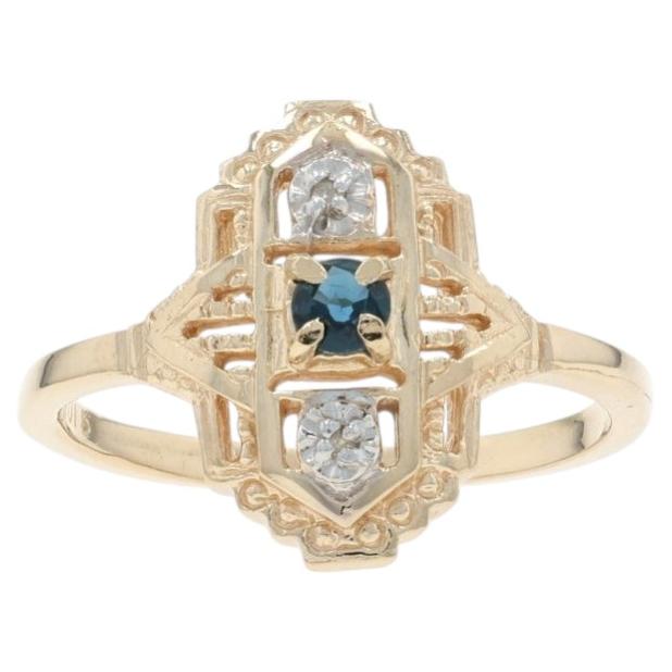 Bague en or jaune saphir diamant - 10k Round .12ctw