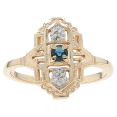 Yellow Gold Sapphire Diamond Ring - 10k Round .12ctw