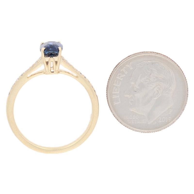 Yellow Gold Sapphire and Diamond Ring, 14 Karat Emerald Cut 1.22 Carat For Sale 1