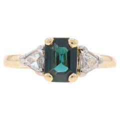 Yellow Gold Sapphire & Diamond Ring - 14k Emerald Cut 1.25ctw