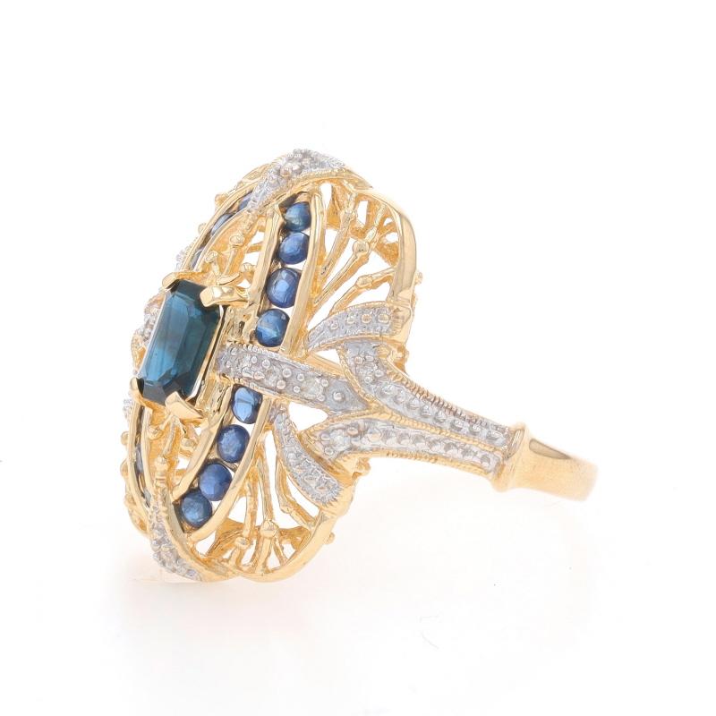 Yellow Gold Sapphire Diamond Ring - 14k Emerald & Round 1.00ctw Milgrain In Excellent Condition For Sale In Greensboro, NC