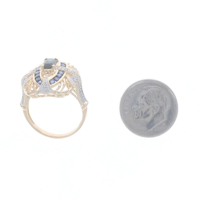Women's Yellow Gold Sapphire Diamond Ring - 14k Emerald & Round 1.00ctw Milgrain For Sale