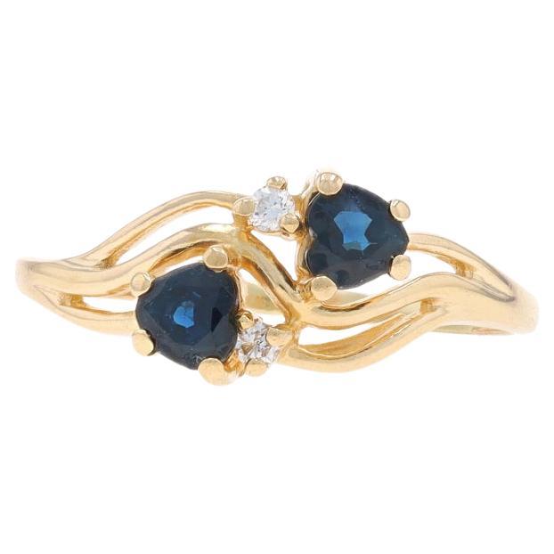 Yellow Gold Sapphire Diamond Ring - 14k Heart .53ctw Two-Stone For Sale