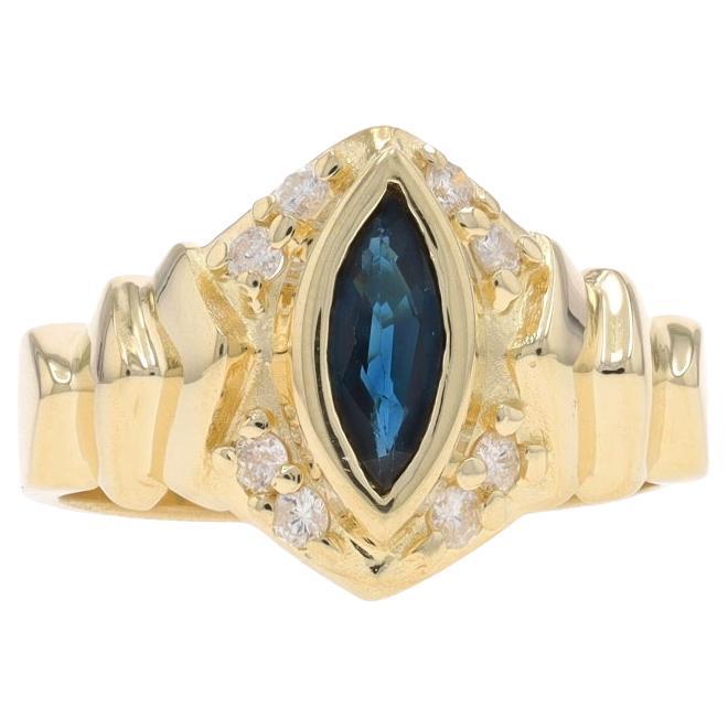 Yellow Gold Sapphire Diamond Ring - 14k Marquise 0.6ctw
