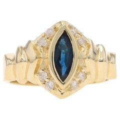 Yellow Gold Sapphire Diamond Ring - 14k Marquise 0.6ctw