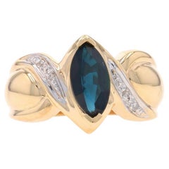 Yellow Gold Sapphire Diamond Ring - 14k Marquise 1.17ctw