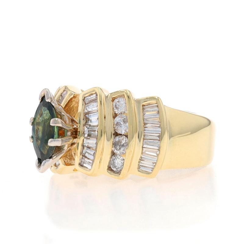 Bague en or jaune saphir et diamant - 14k Marquise 1.35ctw Taille 6 Excellent état - En vente à Greensboro, NC