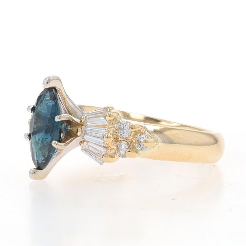Marquise Cut Yellow Gold Sapphire & Diamond Ring - 14k Marquise 1.74ctw Bow Engagement For Sale