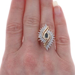 Yellow Gold Sapphire & Diamond Ring - 14k Marquise .46ctw Twist Spiral Bypass