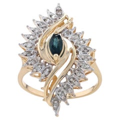 Yellow Gold Sapphire & Diamond Ring - 14k Marquise .46ctw Twist Spiral Bypass