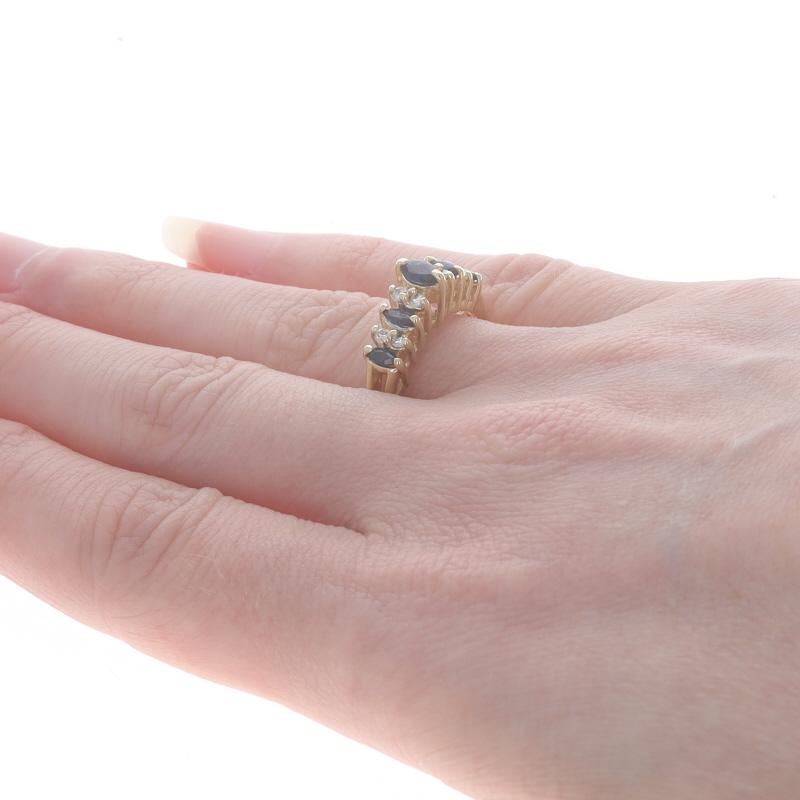 Yellow Gold Sapphire Diamond Ring - 14k Marquise .95ctw Tiered Five-Stone In Excellent Condition For Sale In Greensboro, NC