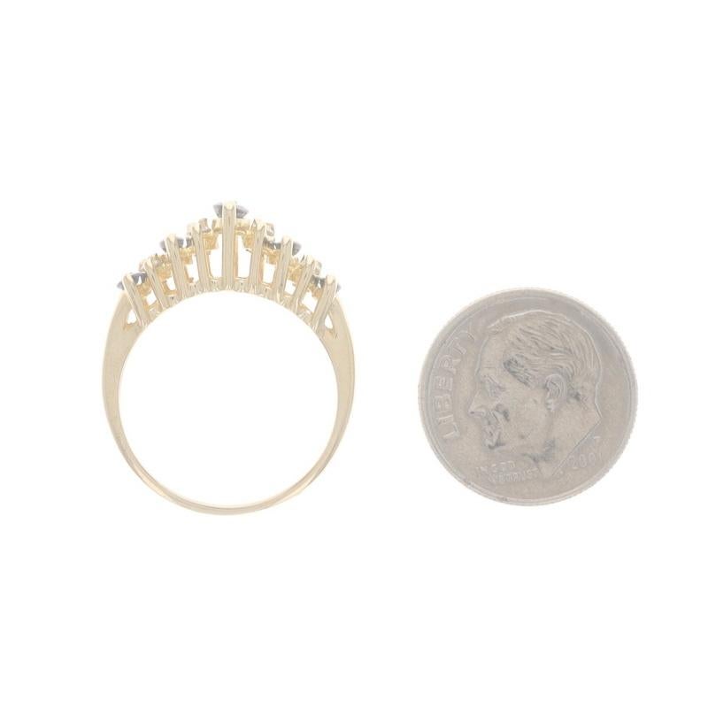 Women's Yellow Gold Sapphire Diamond Ring - 14k Marquise .95ctw Tiered Five-Stone For Sale