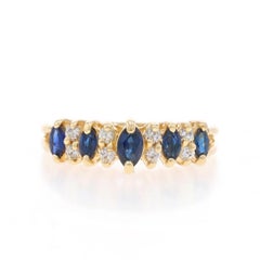 Yellow Gold Sapphire Diamond Ring - 14k Marquise .95ctw Tiered Five-Stone