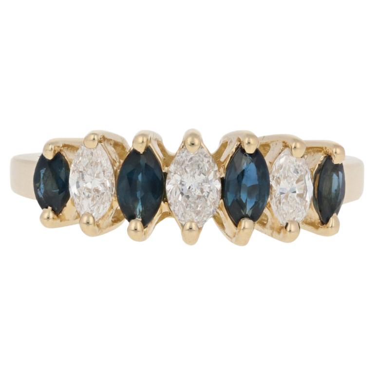 14K Yellow Gold Marquise Cut Blue Sapphire Diamond Ring For Sale at 1stDibs