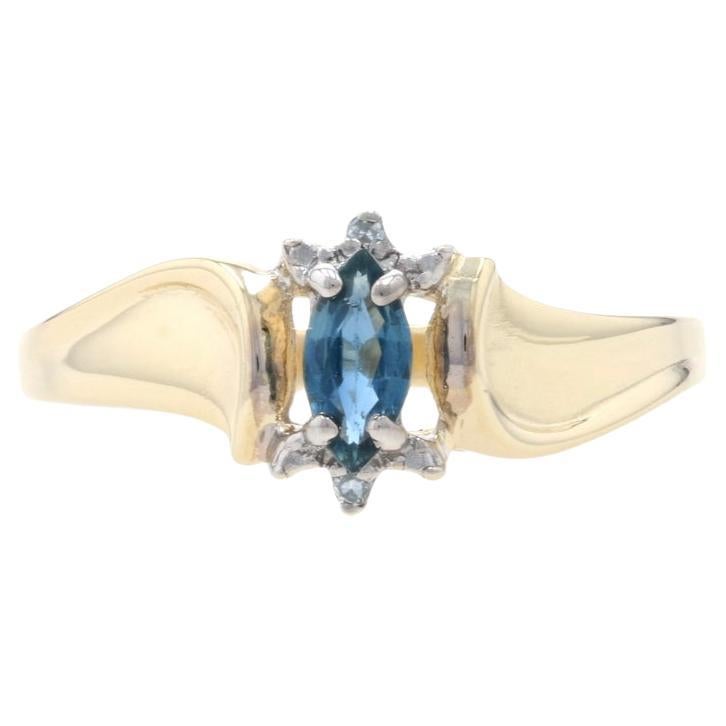 Yellow Gold Sapphire & Diamond Ring - 14k Marquise Cut .35ct Bypass