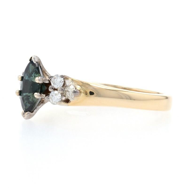 For Sale:  Yellow Gold Sapphire & Diamond Ring, 14k Marquise Cut .93ctw Engagement 2