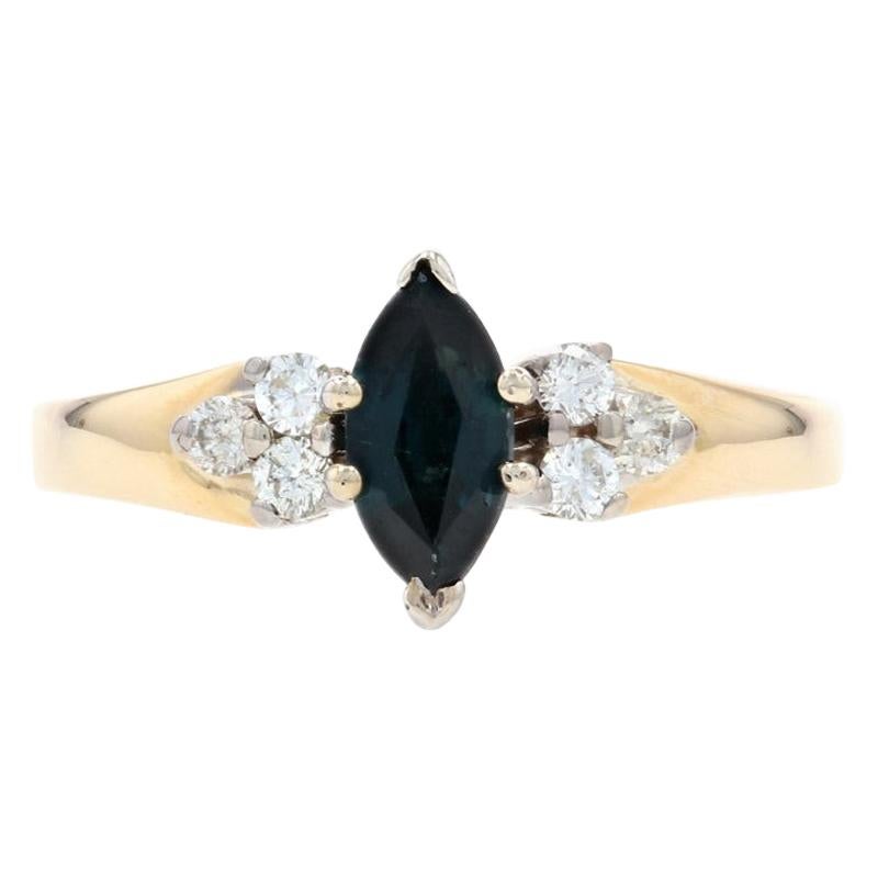 For Sale:  Yellow Gold Sapphire & Diamond Ring, 14k Marquise Cut .93ctw Engagement