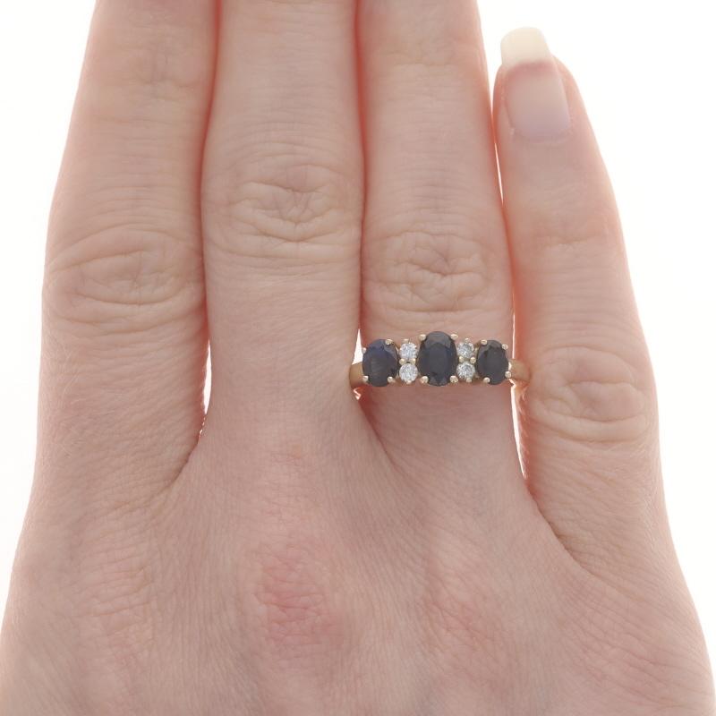 Oval Cut Yellow Gold Sapphire & Diamond Ring - 14k Oval 1.40ctw Three-Stone For Sale