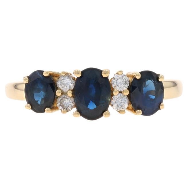 Yellow Gold Sapphire & Diamond Ring - 14k Oval 1.40ctw Three-Stone