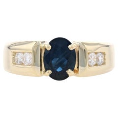 Yellow Gold Sapphire & Diamond Ring - 14k Oval 1.48ctw