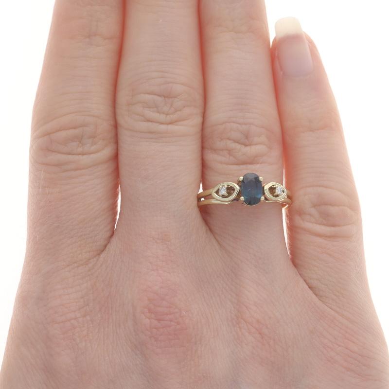 Oval Cut Yellow Gold Sapphire Diamond Ring - 14k Oval .56ctw For Sale