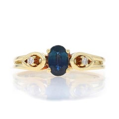 Yellow Gold Sapphire Diamond Ring - 14k Oval .56ctw