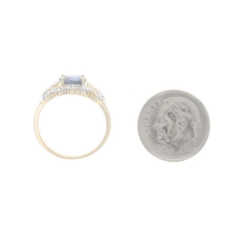 Yellow Gold Sapphire & Diamond Ring - 14k Oval .80ctw Scallop Latticework For Sale 1