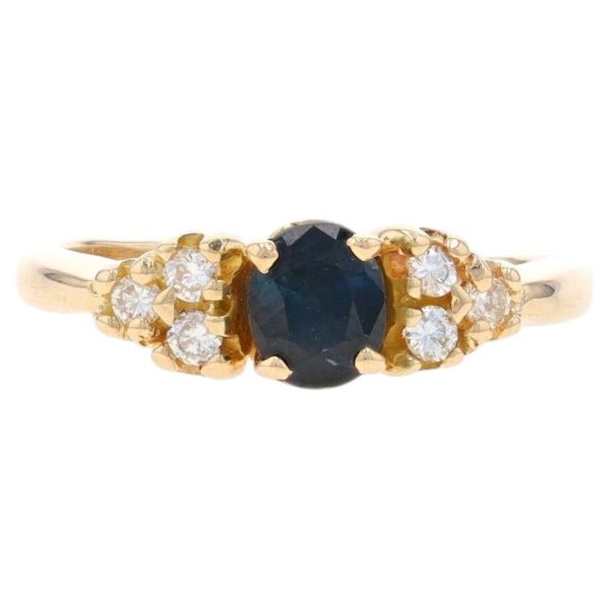 Yellow Gold Sapphire Diamond Ring - 14k Oval .90ctw For Sale