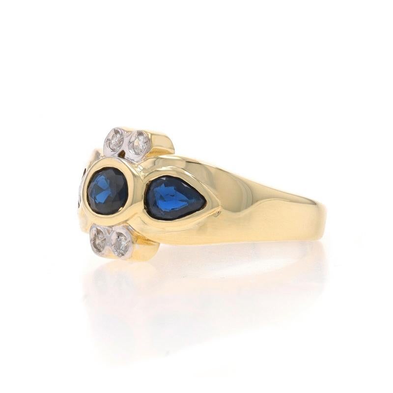 Oval Cut Yellow Gold Sapphire Diamond Ring - 14k Oval & Pear .45ctw Three-Stone Sz 2 3/4 For Sale