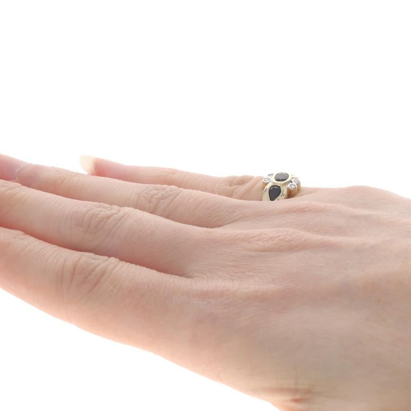 Yellow Gold Sapphire Diamond Ring - 14k Oval & Pear .45ctw Three-Stone Sz 2 3/4 In Excellent Condition For Sale In Greensboro, NC