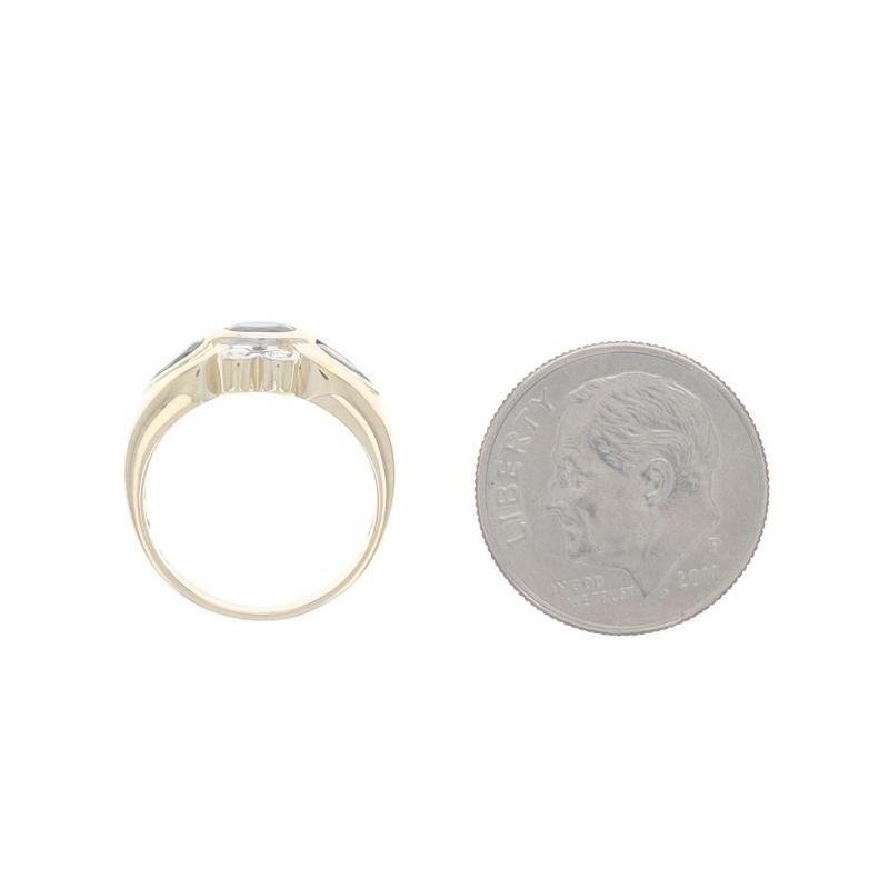 Women's Yellow Gold Sapphire Diamond Ring - 14k Oval & Pear .45ctw Three-Stone Sz 2 3/4 For Sale