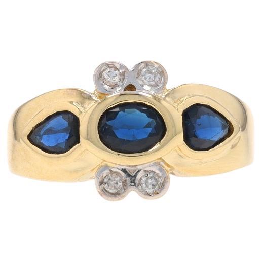 Anillo Oro Amarillo Zafiro Diamante - 14k Oval y Pera .45ctw Tres Piedras Sz 2 3/4