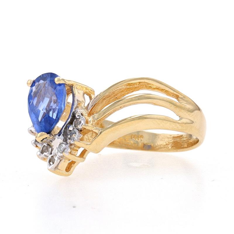 Pear Cut Yellow Gold Sapphire & Diamond Ring - 14k Pear 1.16ctw V Wishbone For Sale