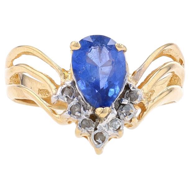 Yellow Gold Sapphire & Diamond Ring - 14k Pear 1.16ctw V Wishbone For Sale