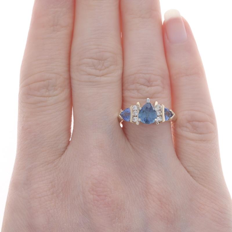 Pear Cut Yellow Gold Sapphire & Diamond Ring - 14k Pear 3.19ctw For Sale
