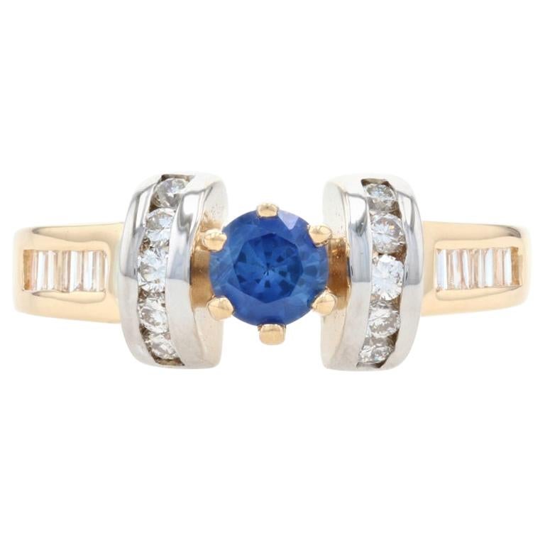 Yellow Gold Sapphire & Diamond Ring, 18k Round Cut .82ctw