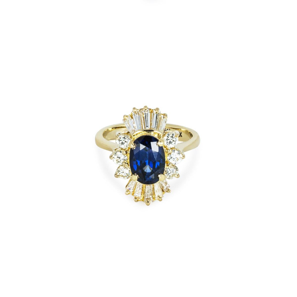 Oval Cut Yellow Gold Sapphire & Diamond Ring For Sale