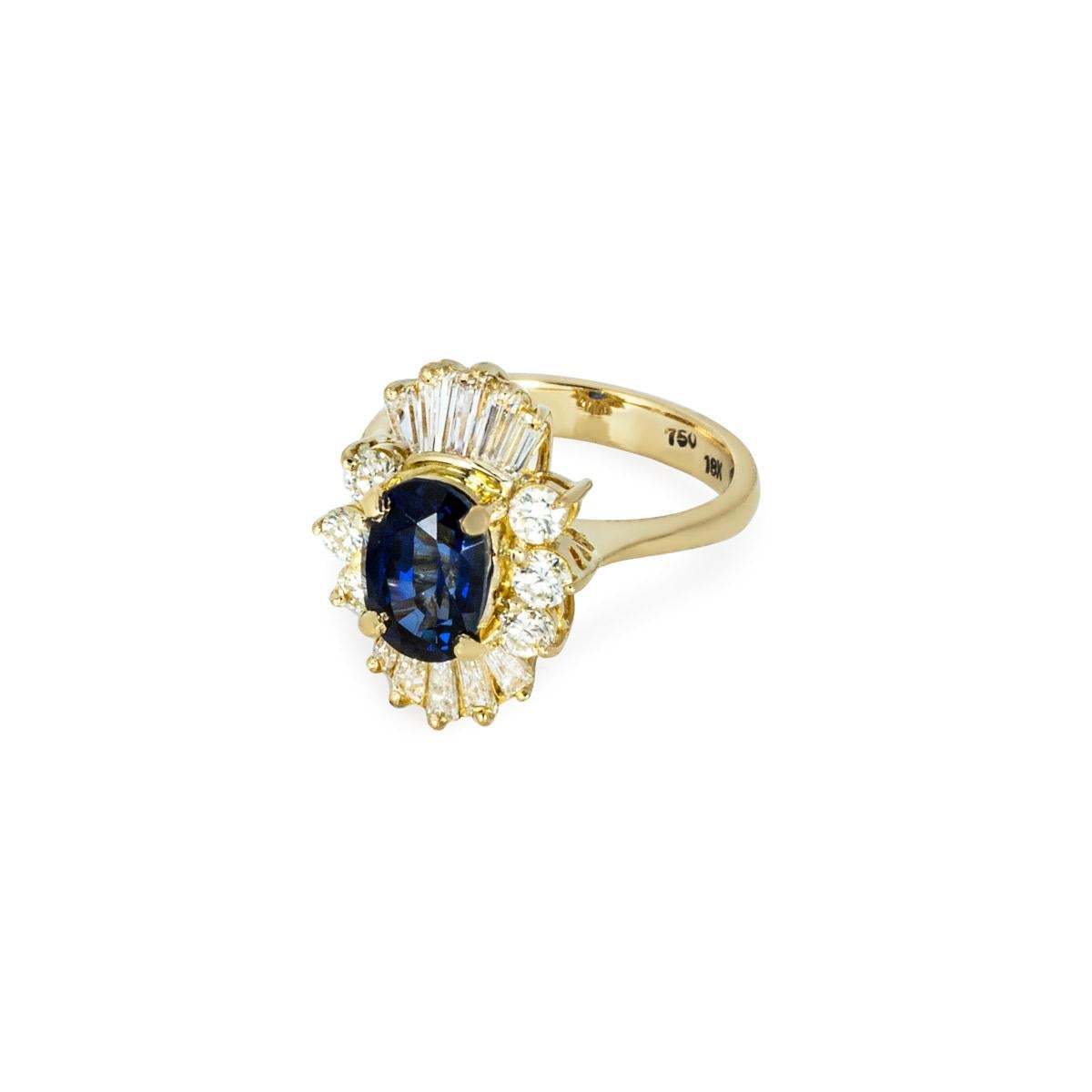 Yellow Gold Sapphire & Diamond Ring In Excellent Condition For Sale In London, GB