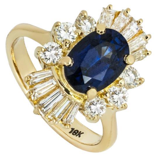 Bague en or jaune avec saphir et diamants