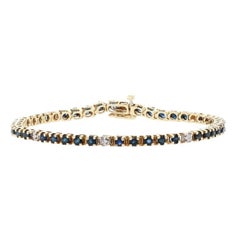 Yellow Gold Sapphire & Diamond Tennis Bracelet, 10k Round Cut 3.24ctw