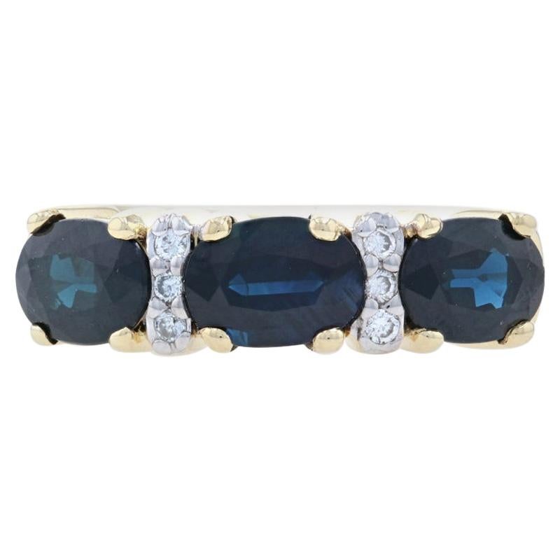 Yellow Gold Sapphire & Diamond Three-Stone Band 18k Oval 2.91ctw Euro Shank Ring